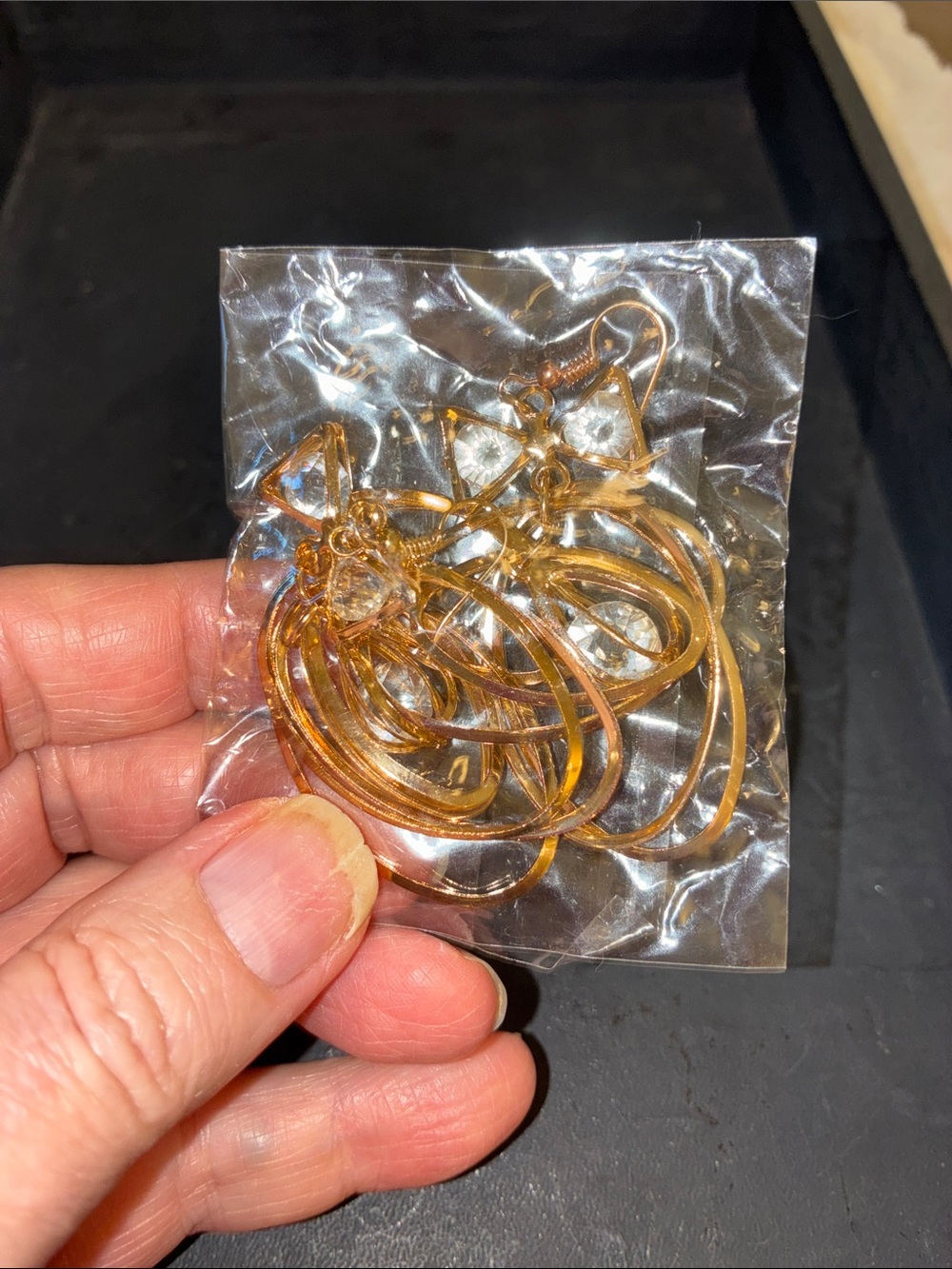 Gold-Tone Hoop Drop Earrings with Clear Accents